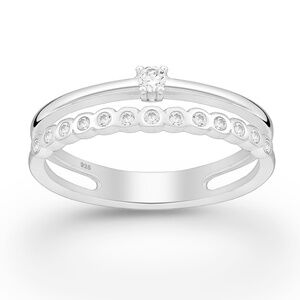 Cubic Zirconia & Sterling Silver Coated & Solitaire Dual-Band Ring